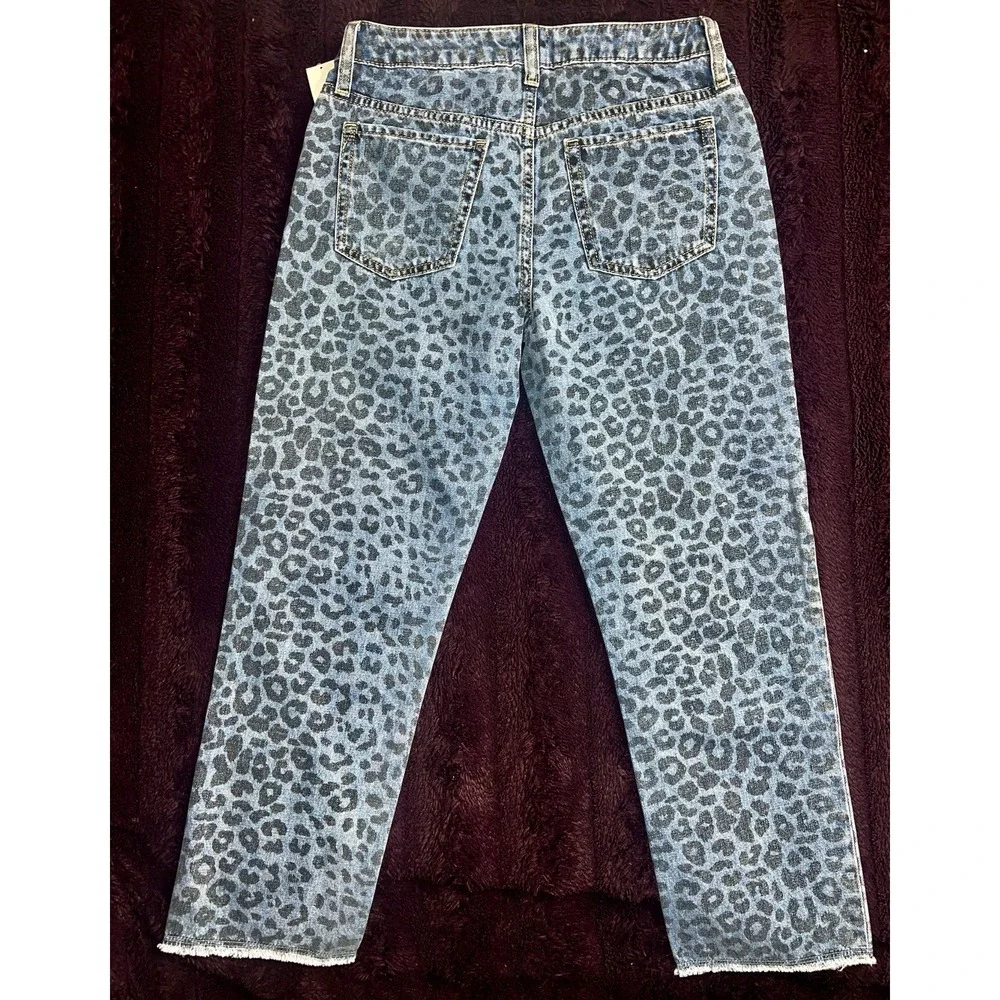 Gap Kids Leopard Print Girlfriend Jeans Size 14 Raw Hem Denim NWT